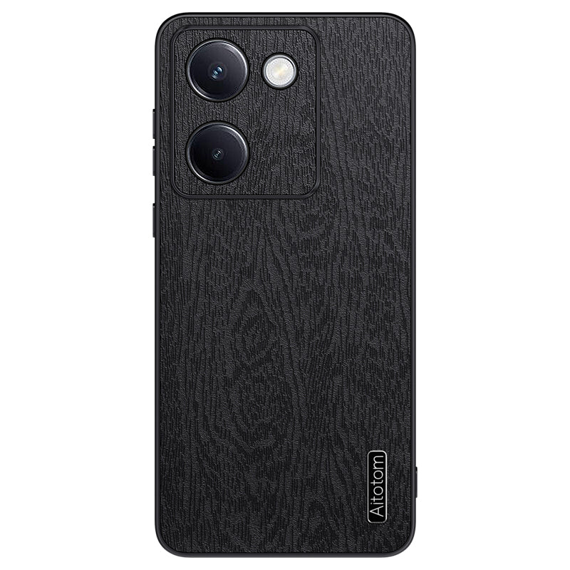 For vivo Y100i 5G Cell Phone Case Wood Grain PU+PC+TPU Protective Cover - Black For vivo Y100i 5G Cell Phone Case Wood Grain PU+PC+TPU Protective Cover - Black